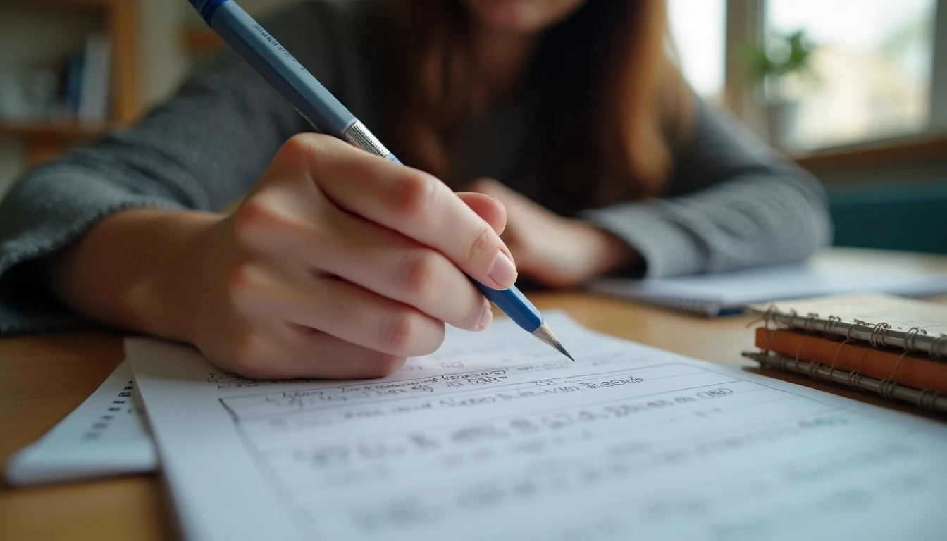 sınav kaygısıyla başa çıkma için soru çözümü ve konu tekrarı yapan öğrenci